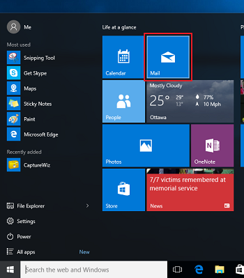 Click the start button and select mail